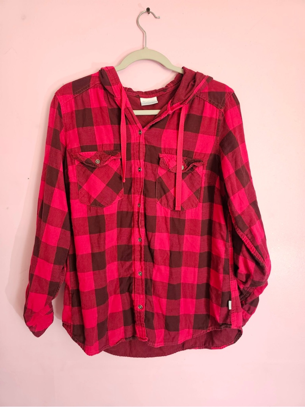 Columbia Red Striped Hooded Button-Up Shirt